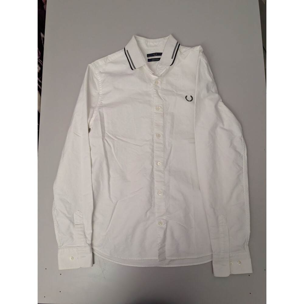 Fred Perry White Button Down Shirt Mens 38 96cm Long Sleeve Tipped Collar